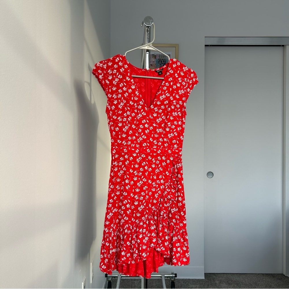 J Crew red printed wrap dress